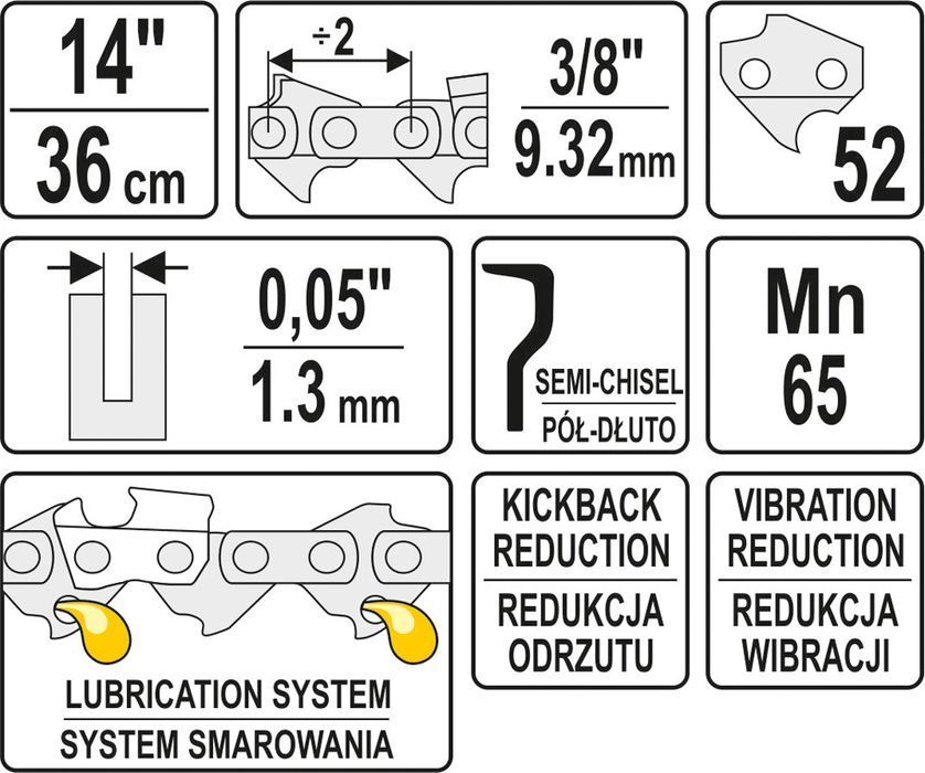 Łańcuch Tnący Do Pilarki 14'' 3/8'  1.3Mm 52Z Yato