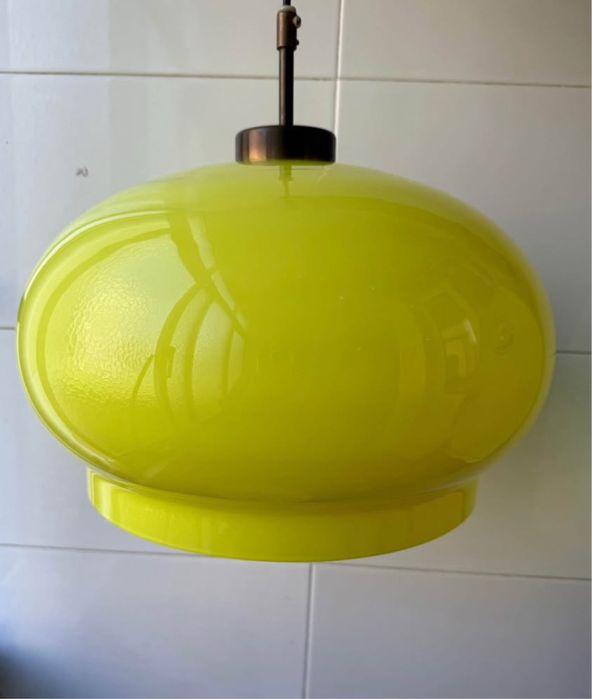 Candeeiro Pendente Vintage – Vidro Amarelo – Anos 70