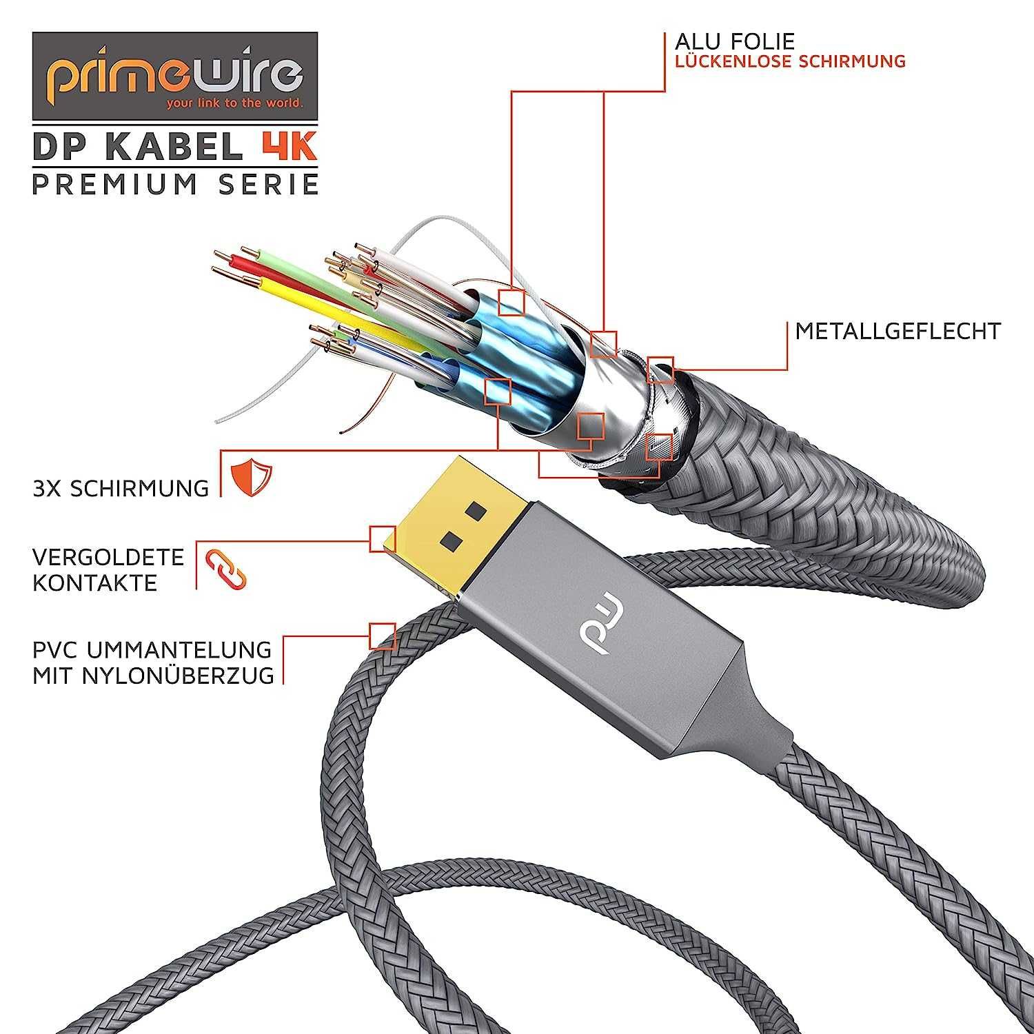 PRIMEWIRE 304446 Kabel Displayport 1.4 8K 4K 5K 3m