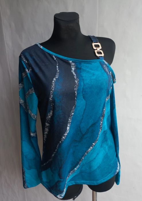 Bluzka odkryte ramiona turkusowa