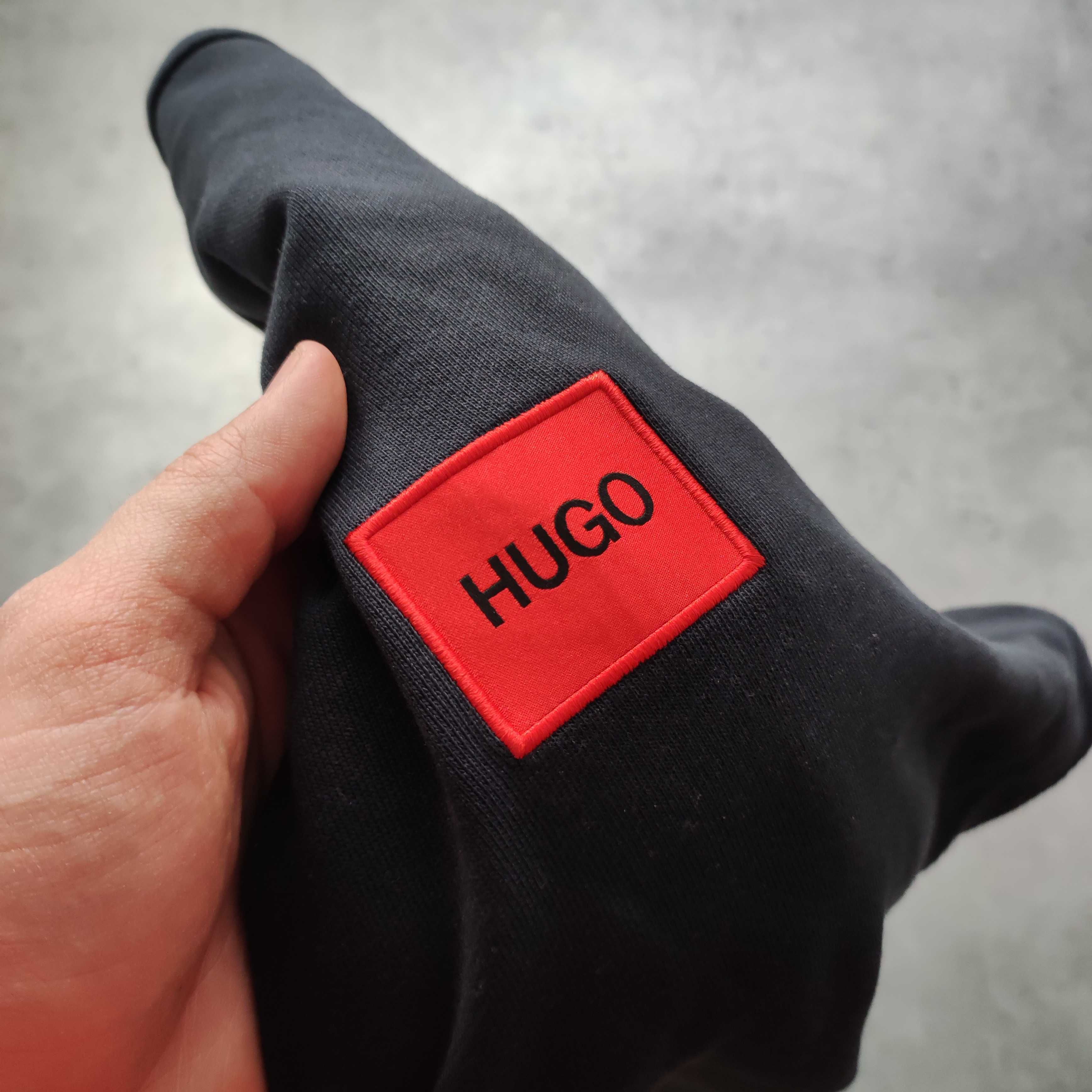 MĘSKA Bluza Granatowa Stójka Suwak Hugo Boss Bawełna Elegancka Logo