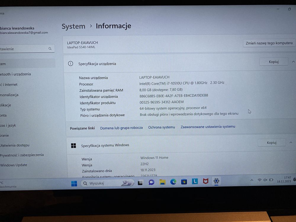 Laptop Lenovo ideaPad s540