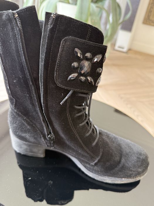 Liu Jo sliczne botki czarny zamsz i kamienie