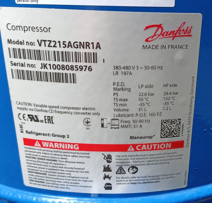 Sprężarka chłodnicza Danfoss VTZ215AGNR1A NOWE