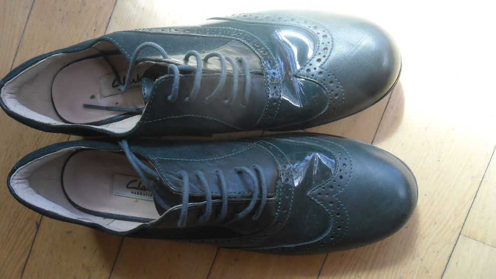 Clarks-skórzane oxfordy 39/26 cm,butelkowa zieleń
