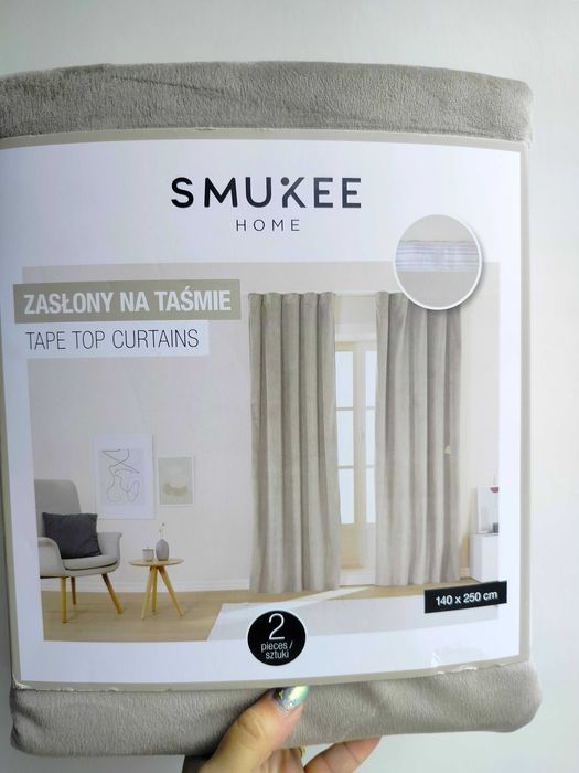 Zasłony welurowe aksamitne na taśmie Smukee 140x250 beżowe 894