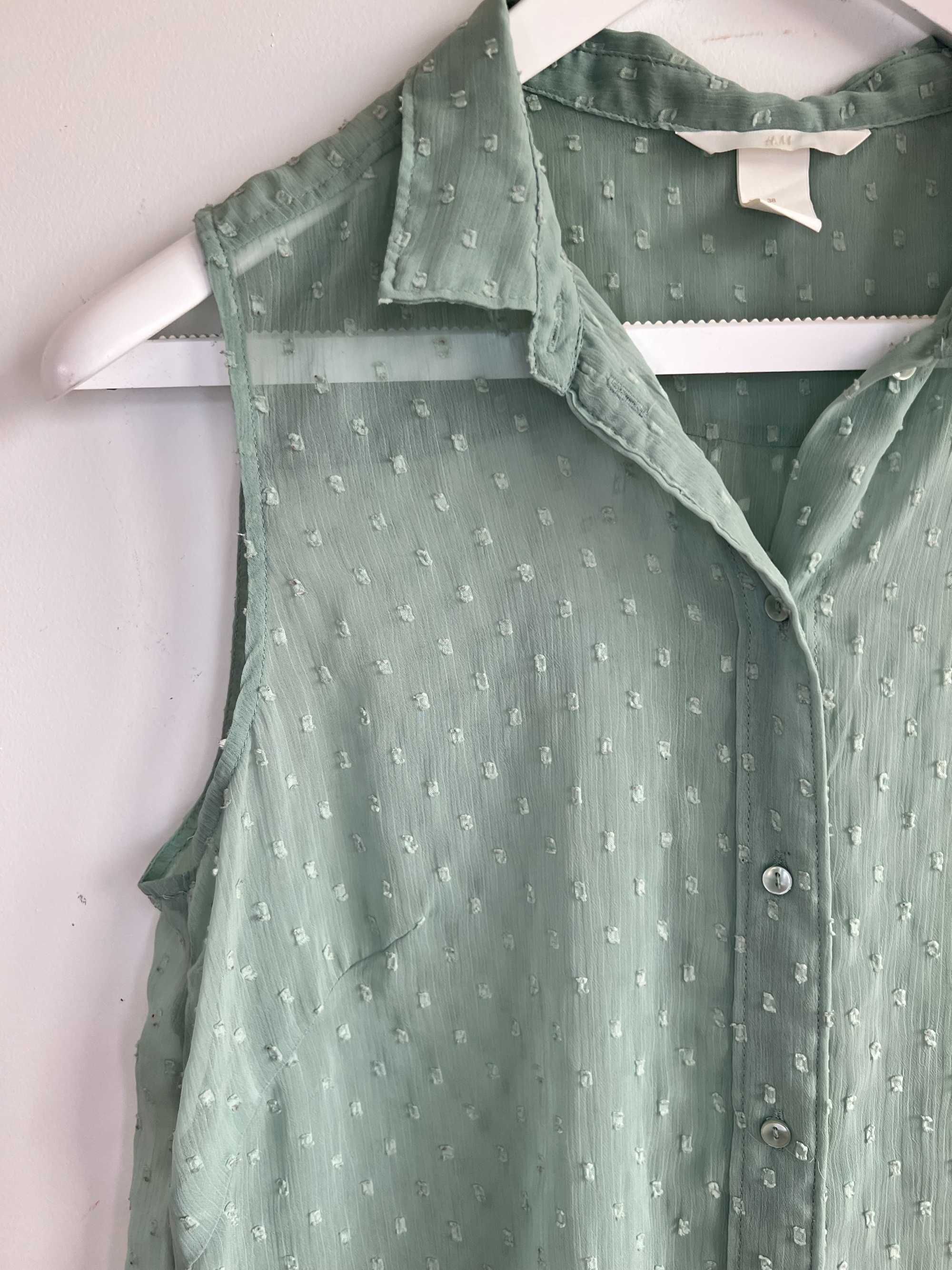 H&M koszula mgiełka damska bez rękawów miętowa szyfon plumetti M