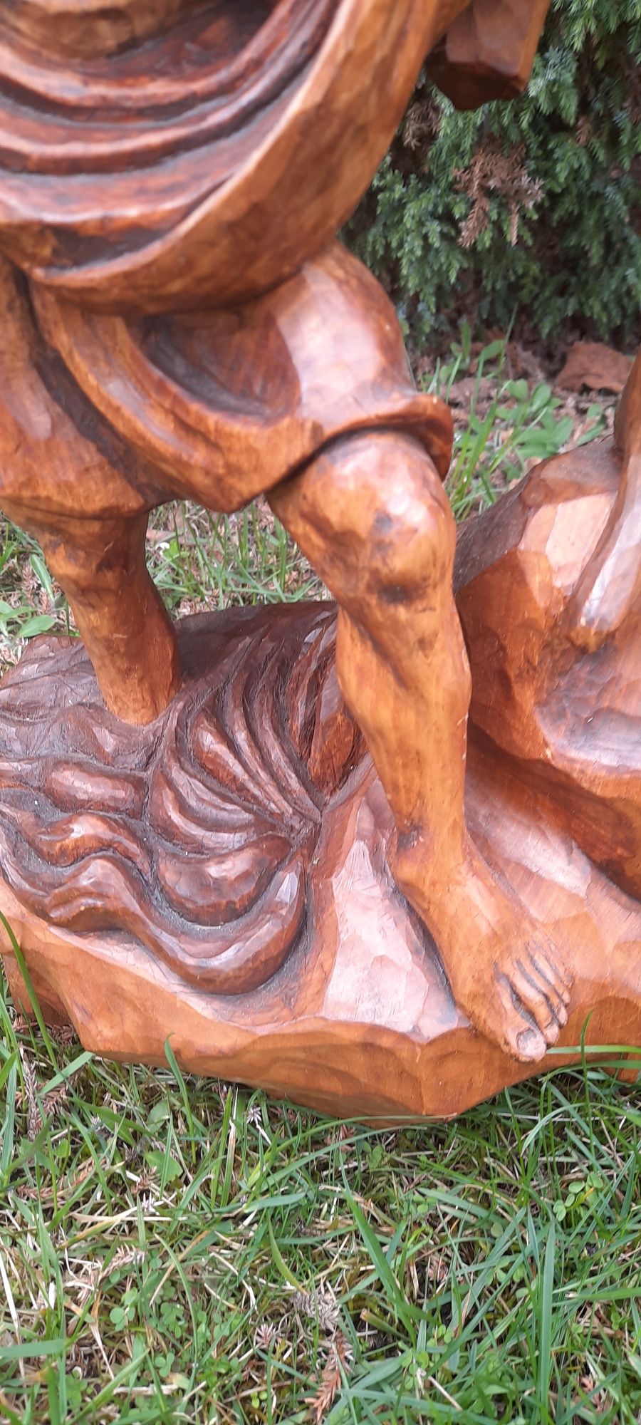 Antyk, Święty Krzysztof prześliczna rzeźba w litym drewnie 56cm