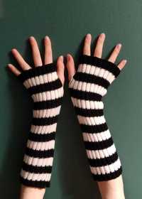 mitenki czarno-białe, rękawiczki bez palców, ciepłe
