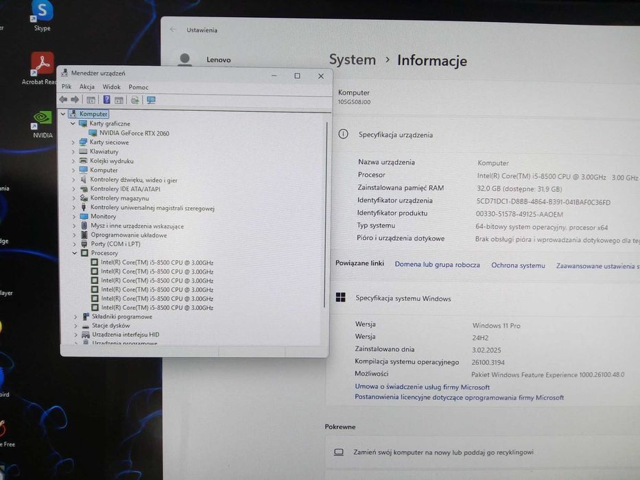 Komputer Używany Lenovo M920T i5 32GB 512 SSD 1TB HDD RTX 2060 GW FV
