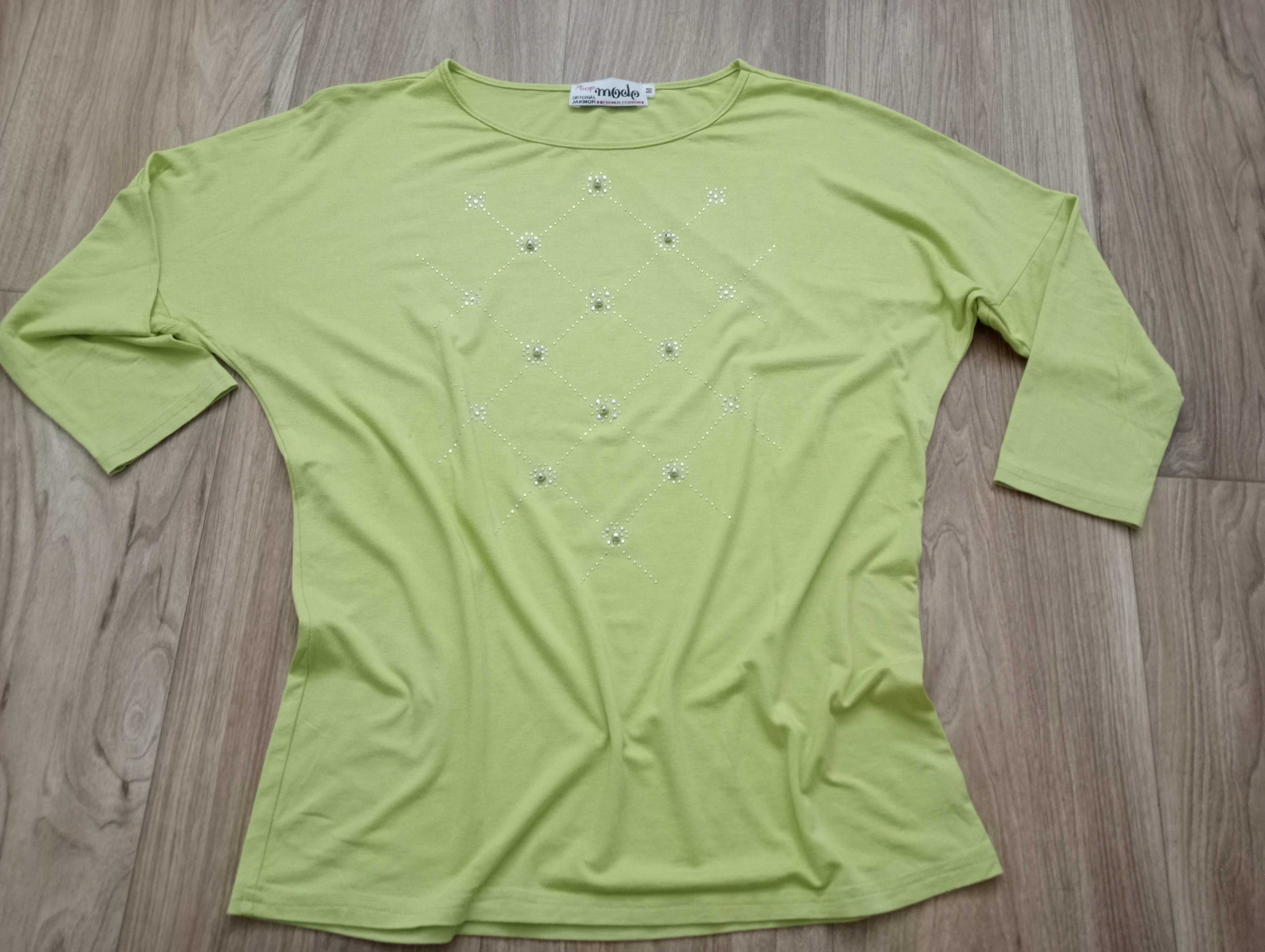 Bluzka z aplikacją, cyrkonie, zielona L/XL