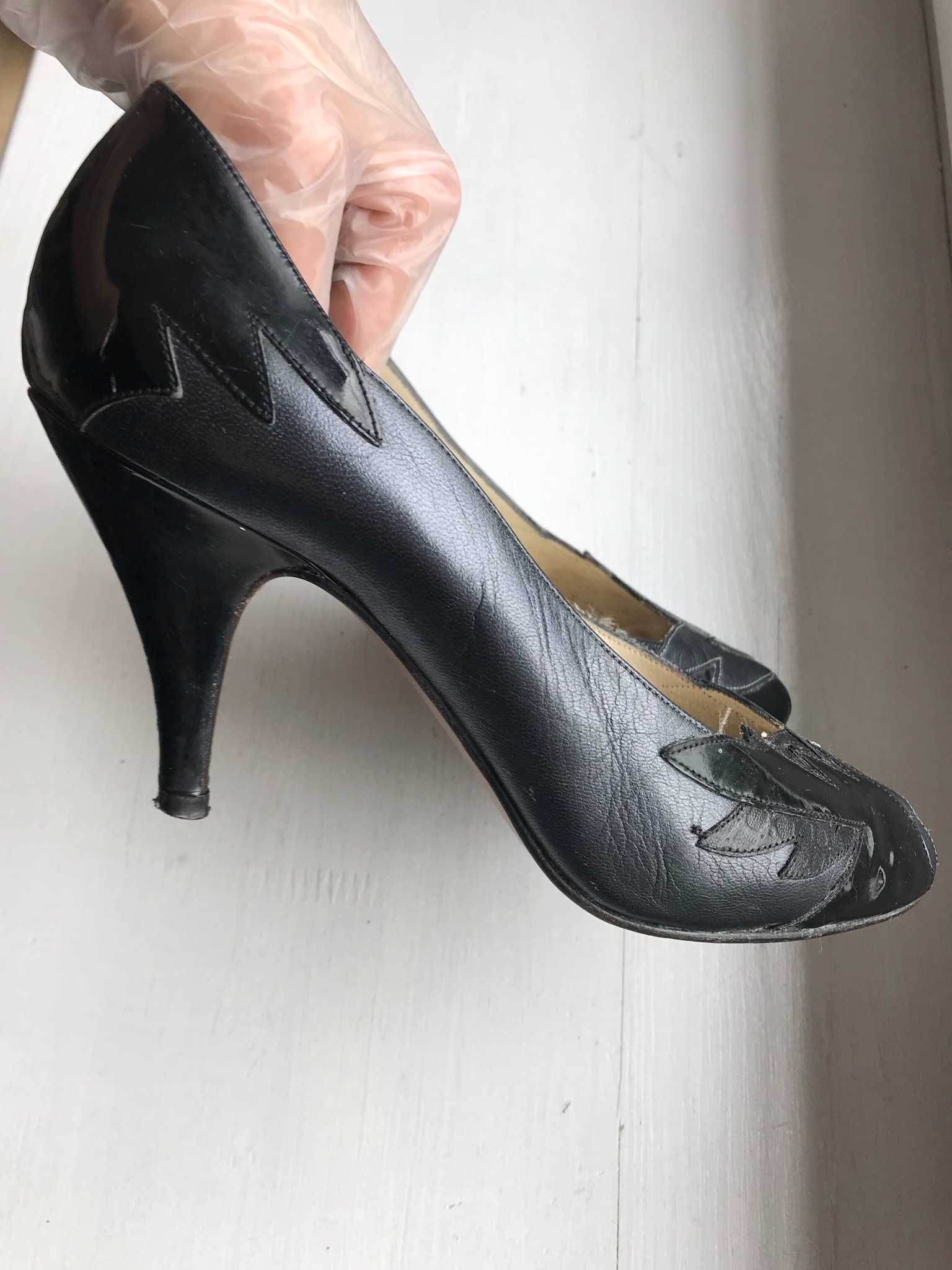 Czarne skórzane szpilki Peter Kaiser 5 38 25.5 cm buty obcasie
