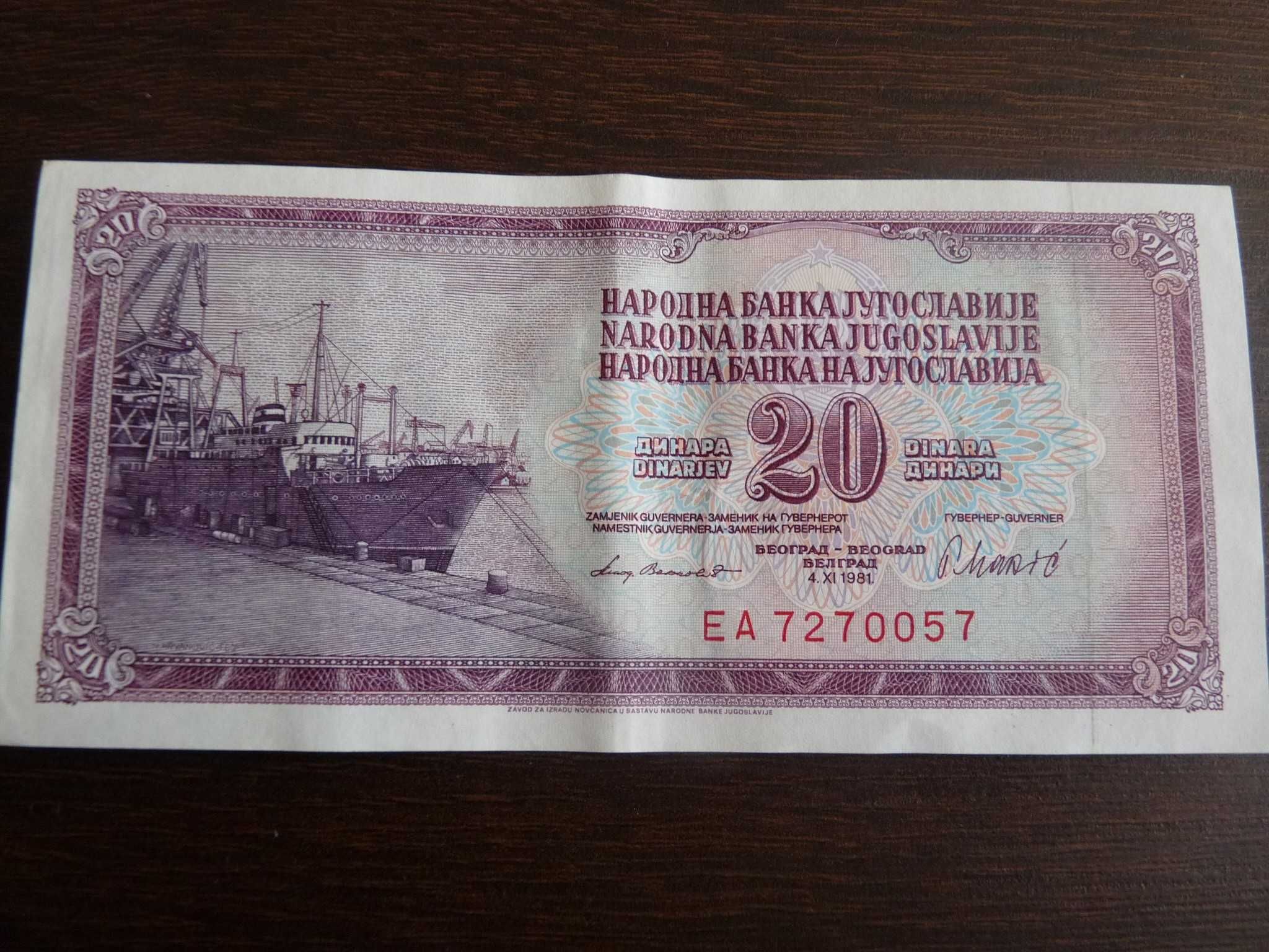 Banknot 20 Dinarów Jugosławia / 1981