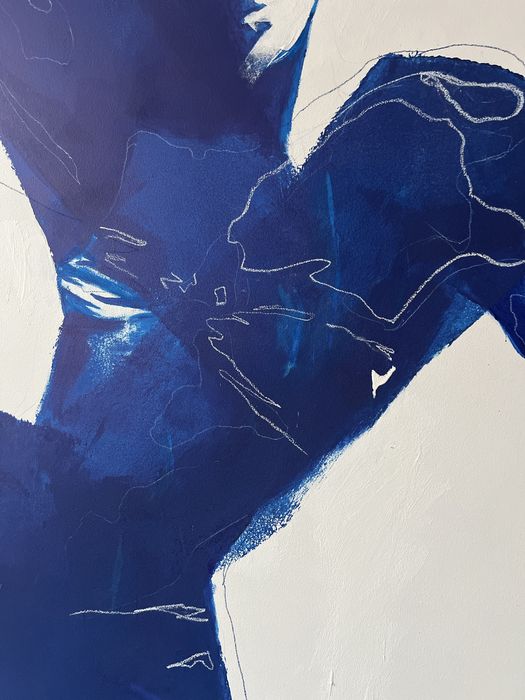 Obraz ręcznie malowany kobalt duży format postać 150 cm x 120 cm