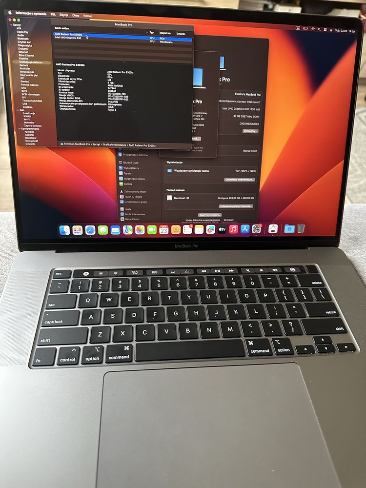 MacBook Pro 2019 16” i7 32GB / 512 GB /1 cykl ładowania baterii !!!