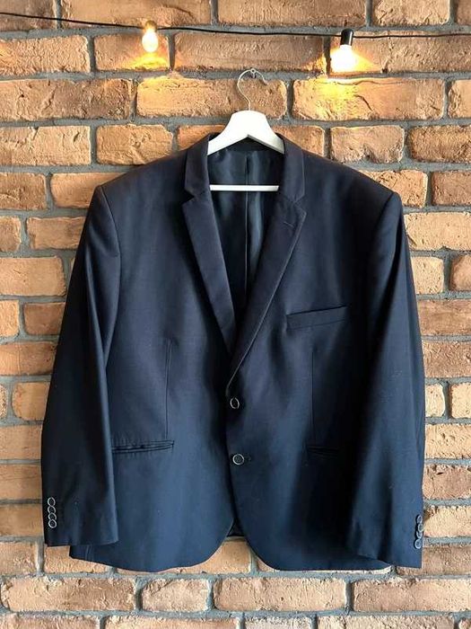 Męski elegancki wełniany komplet garniturowy  marynarka niebieski XXl