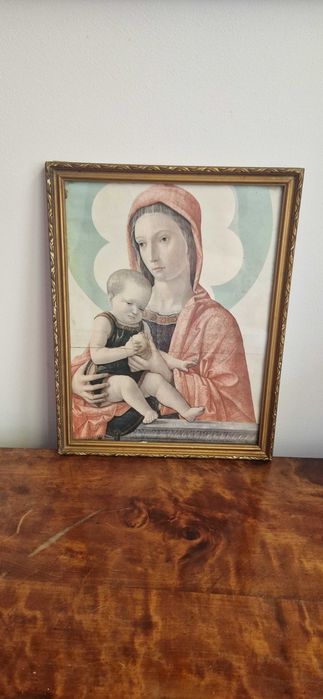 Obraz litografia antyk dewocjonalia Matka Boska Madonna antyk