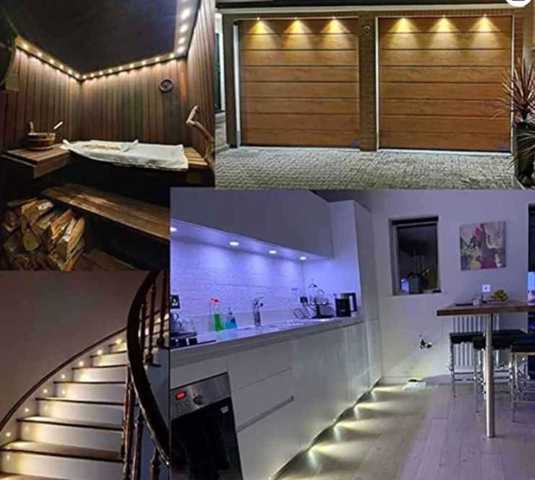 Reflektory LED mini czarny 1w z zasilaczem 9 sztuk