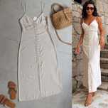 Zara sukienka cielista len xl 42 midi wiskoza  kremowa