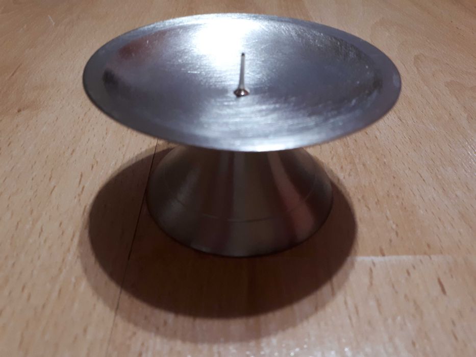 Podstawa świecy z kolcem - śr. 9 cm, mosiądz, posrebrzana