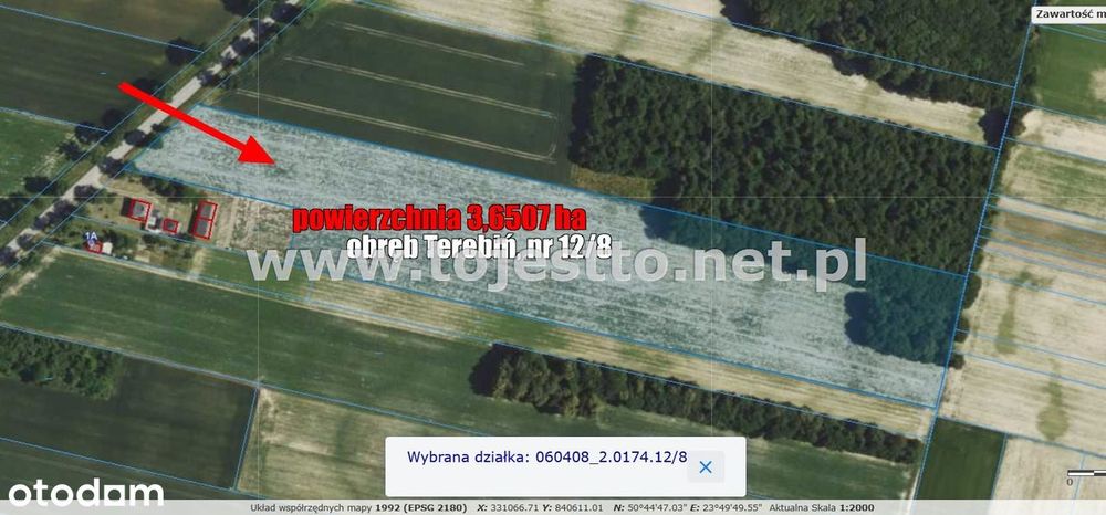 Działka Rolna i las, 3.6507 ha, obręb Terebiń