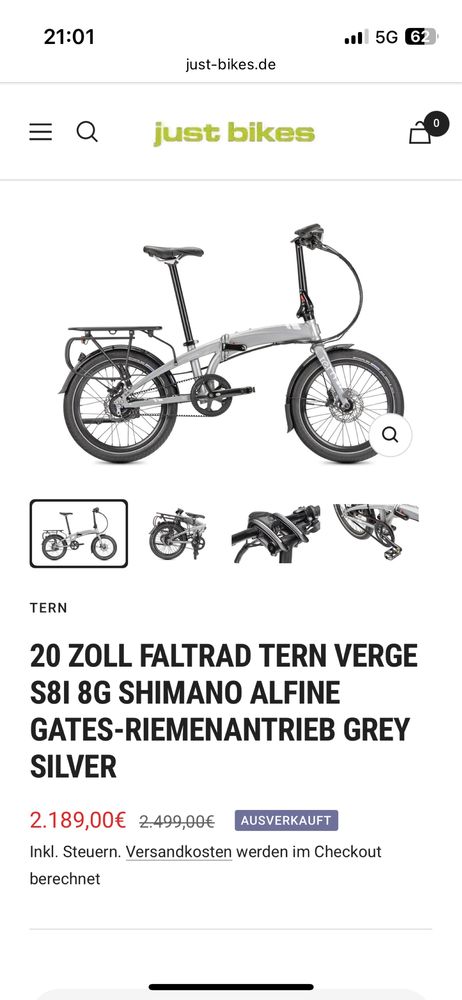 Rower składany Tern Verge S8i 8 biegów napęd pasek Gates