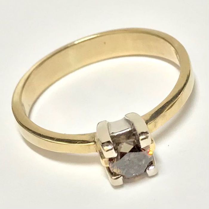 Złoty PIERŚCIONEK zaręczynowy DIAMENT brązowy .4ct