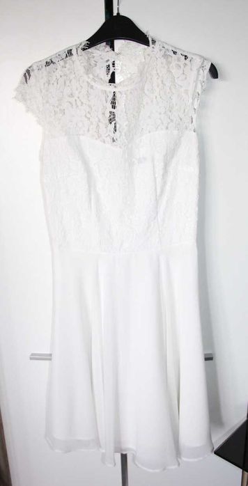 suknia ślubna ślub krótka biała koronka koronkowa xs 34 s 36 tiul