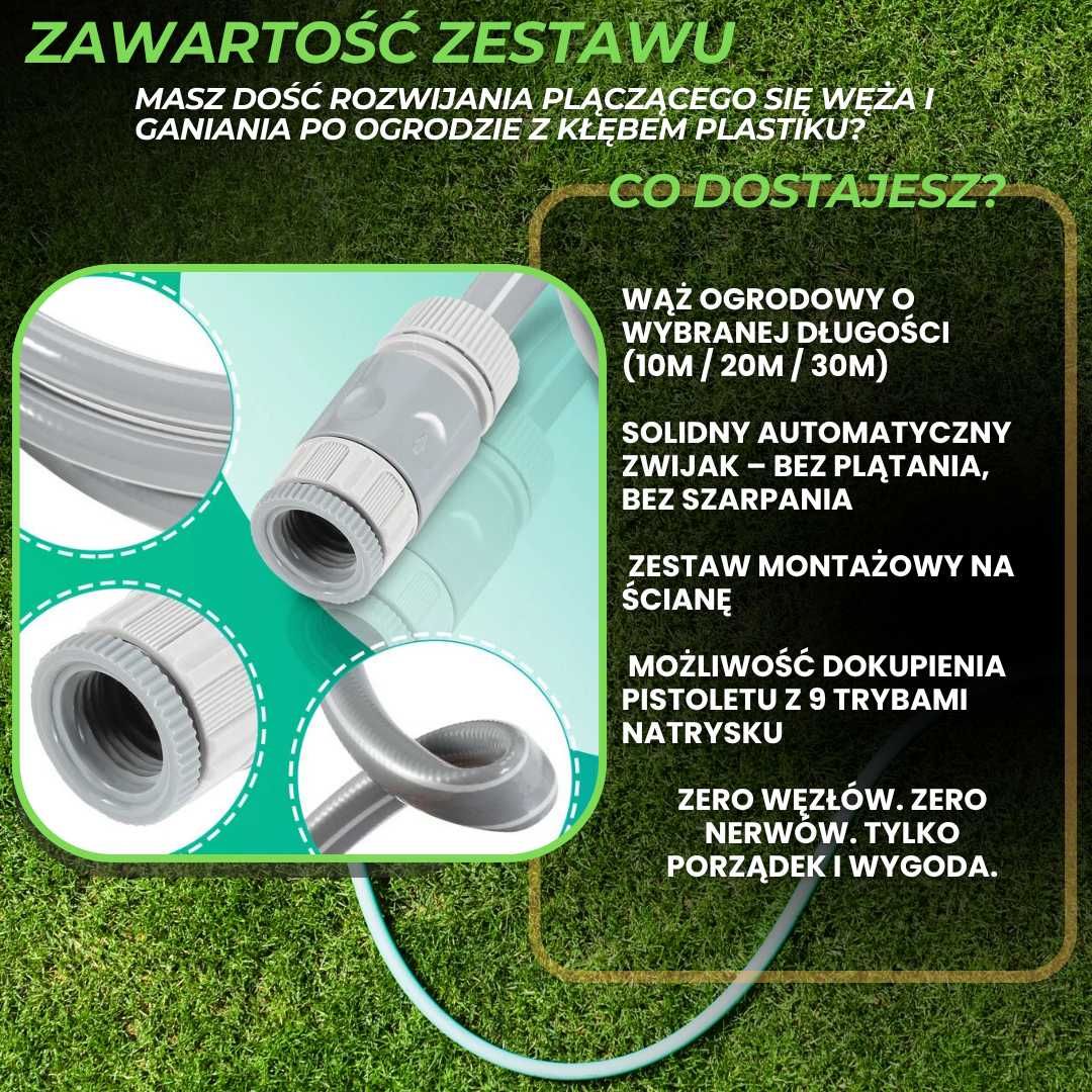 wąż ogrodowy z automatycznym zwijaniem zestaw do podlewania - Nowy!