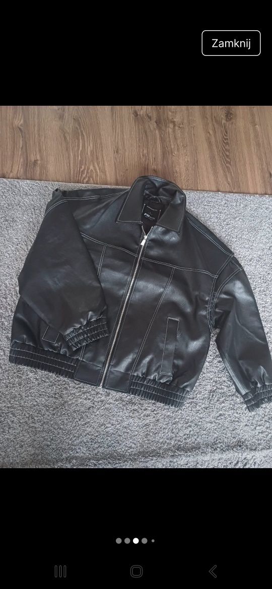Czarna skórzana kurtka oversize vintage