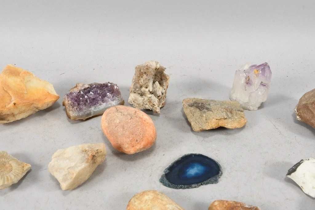 Kolekcja minerałów i skamielin– 1,5 kg Ametyst, muszle, skamieniałości