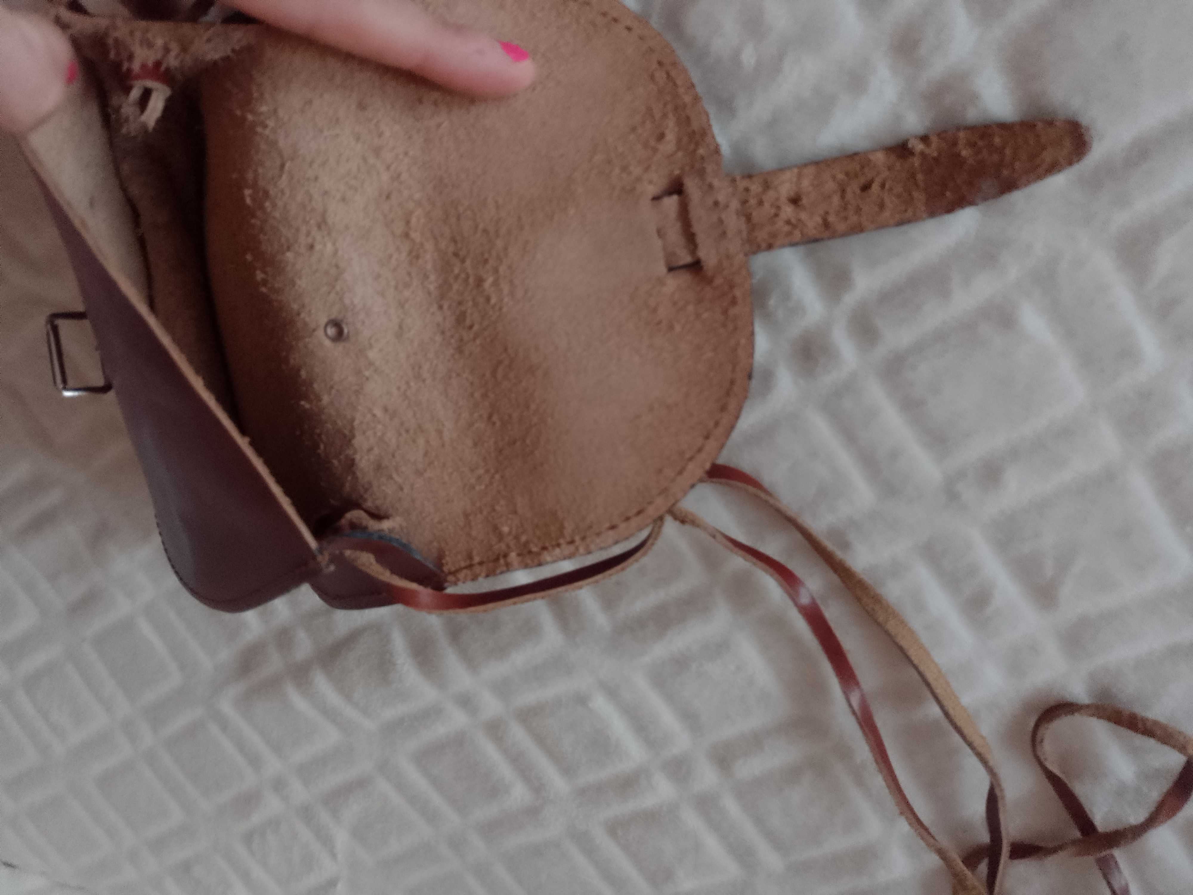 Real Leather/Skórzana torebka listonoszka z Madrytu
