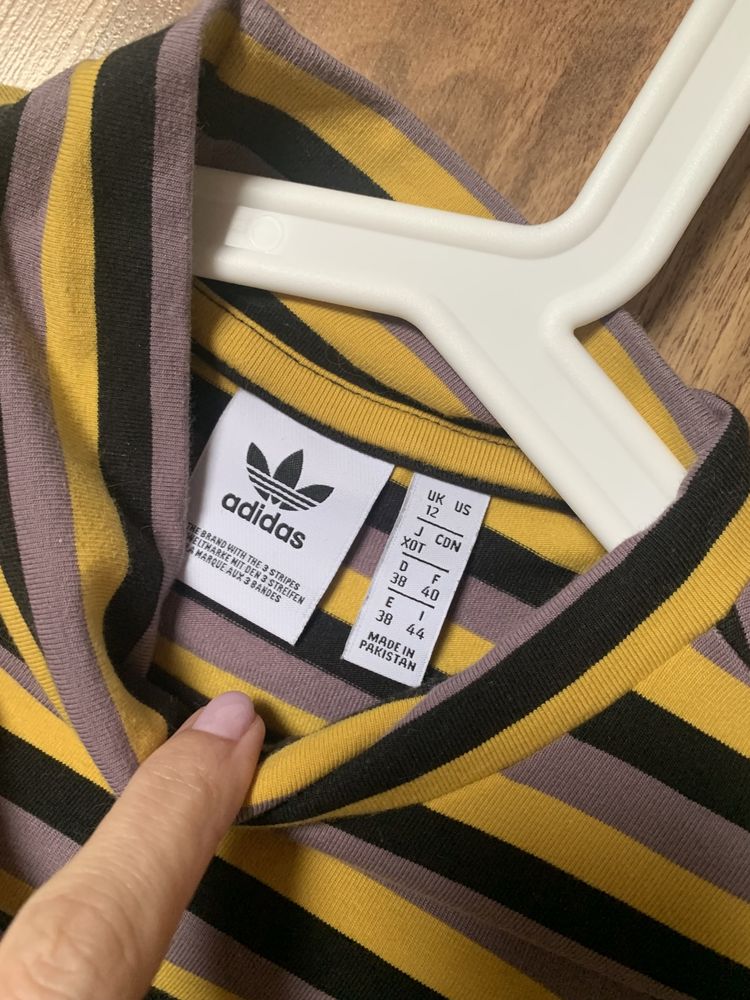 Bluza długi rękaw Adidas 3 stripes w paski półgolf M