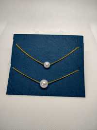 Podwójny łańcuszek z perełkami naszyjnik złoty biżuteria damska