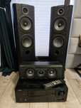 Amplituner Denon, głośniki Wharfedale,