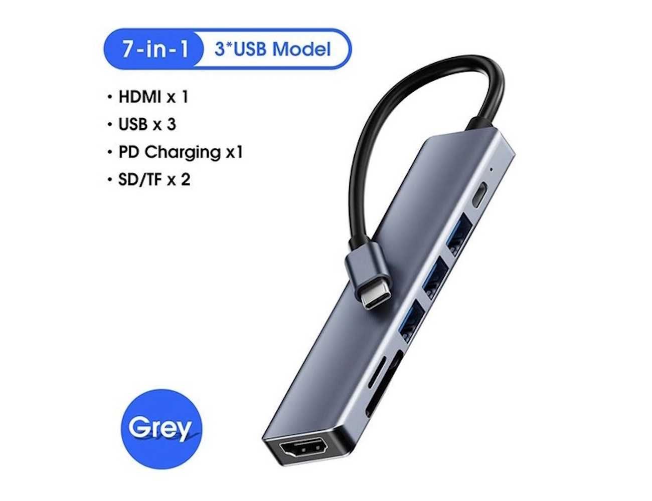 Адаптер Onvian HUB 7in1 USB-C to USB-3шт/HDMI/TF SD Slot/PD Adapter