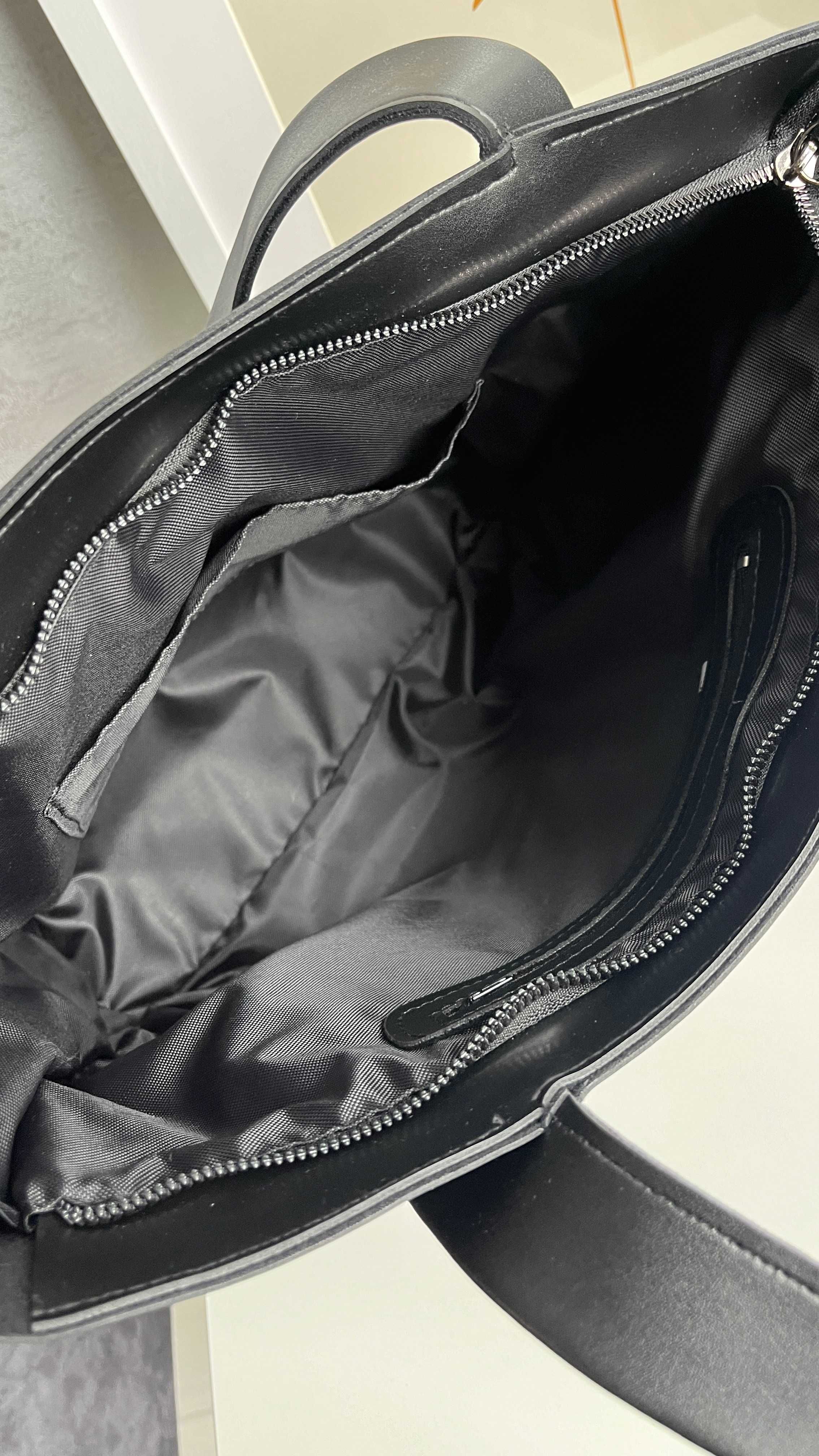 Місткий жіночий шопер сумка з еко-шкіри чорний та темно-коричневий