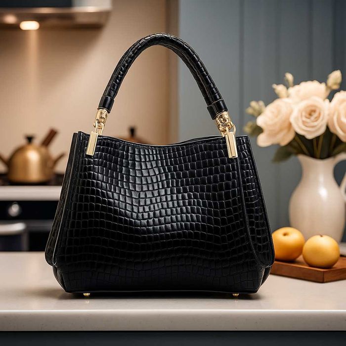Torebka damska shopper – czarna, elegancka, zamek, regulowany pasek