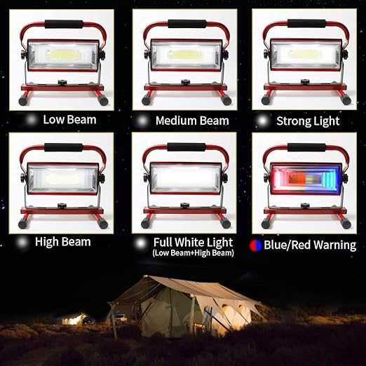 Lampa robocza LED 100W, akumulatorowa, 7000 lm, IP65, stojak