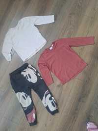 Komplet 3szt ubranek Zara110 Myszka Mickey Miki spodnie dresowe bluzki