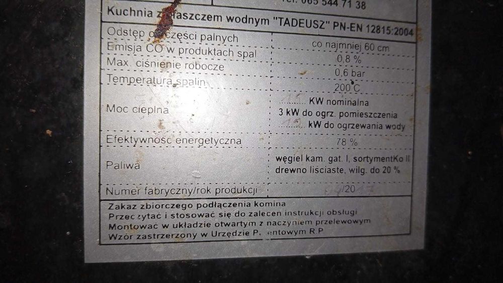 Piec kuchenny z płaszczem wodnym TADEUSZ + piekarnik