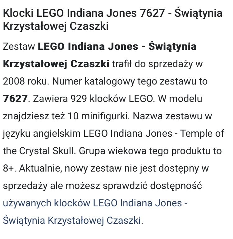 świątynia kryształowej czaszki klocki LEGO Indiana Jones 7627