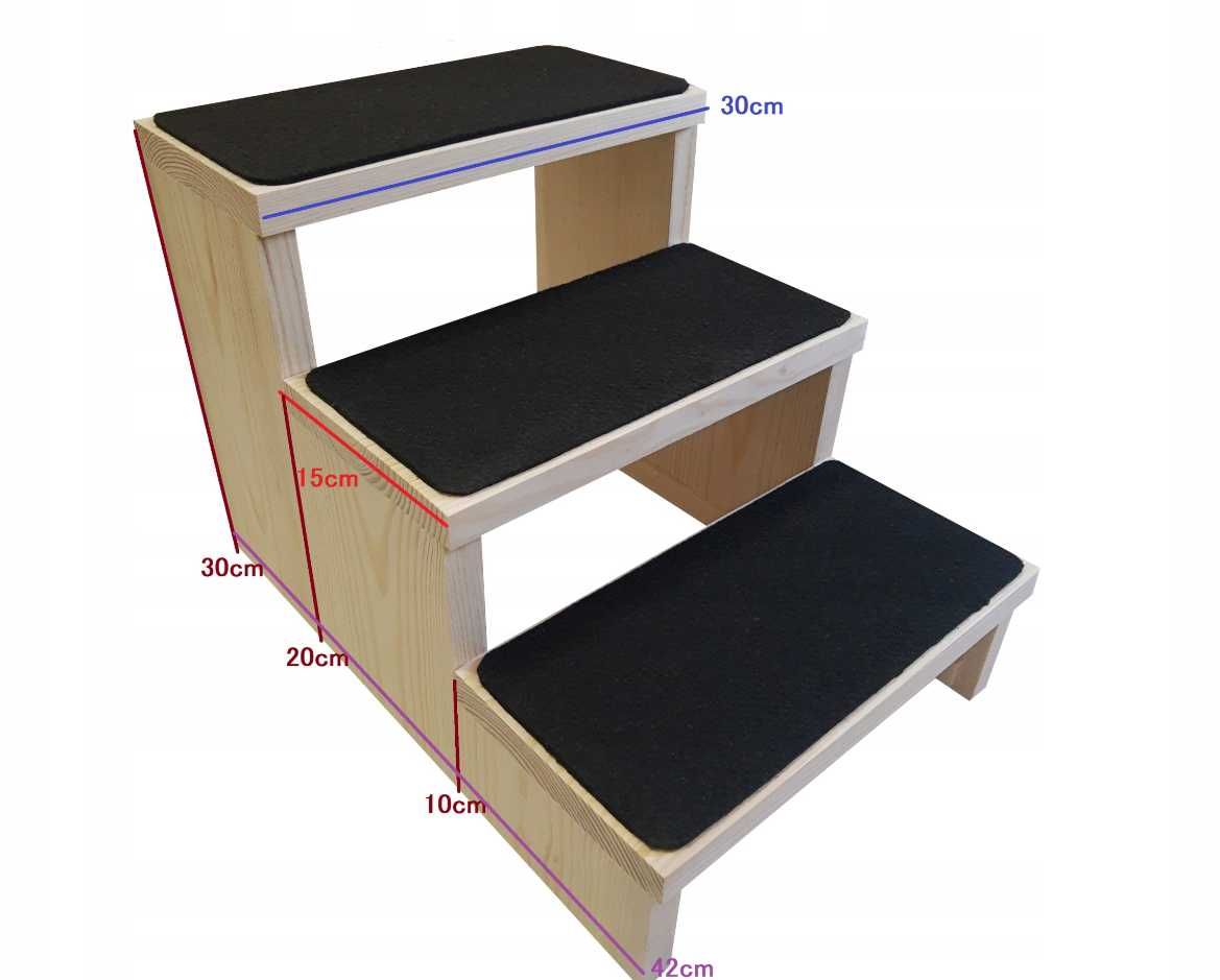 Schodki drewniane dla psa 30cm, 3 stopnie, schody dla psa kota 00