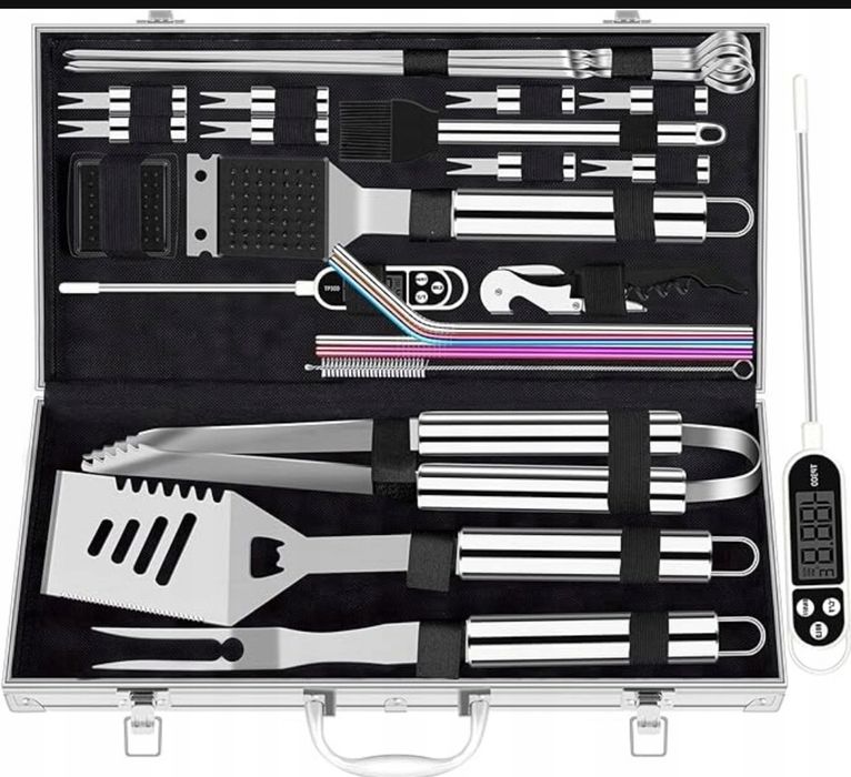 ROMANTICIST Zestaw narzędzi do grilla ze stali nierdzewnej 26 szt sreb