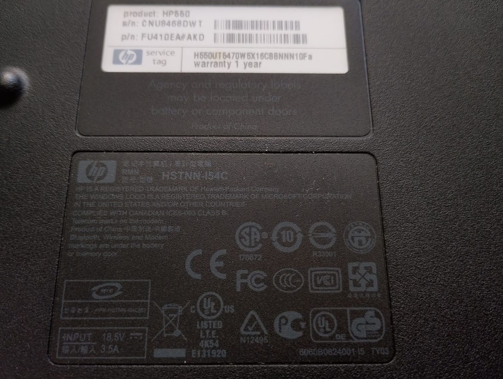 Laptop HP 550, ładowarka