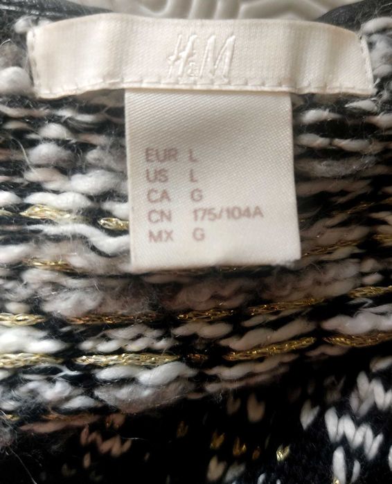 stylowa narzutka żakiet dzianinowy srebrna nitka dżety cekiny H&M r.L