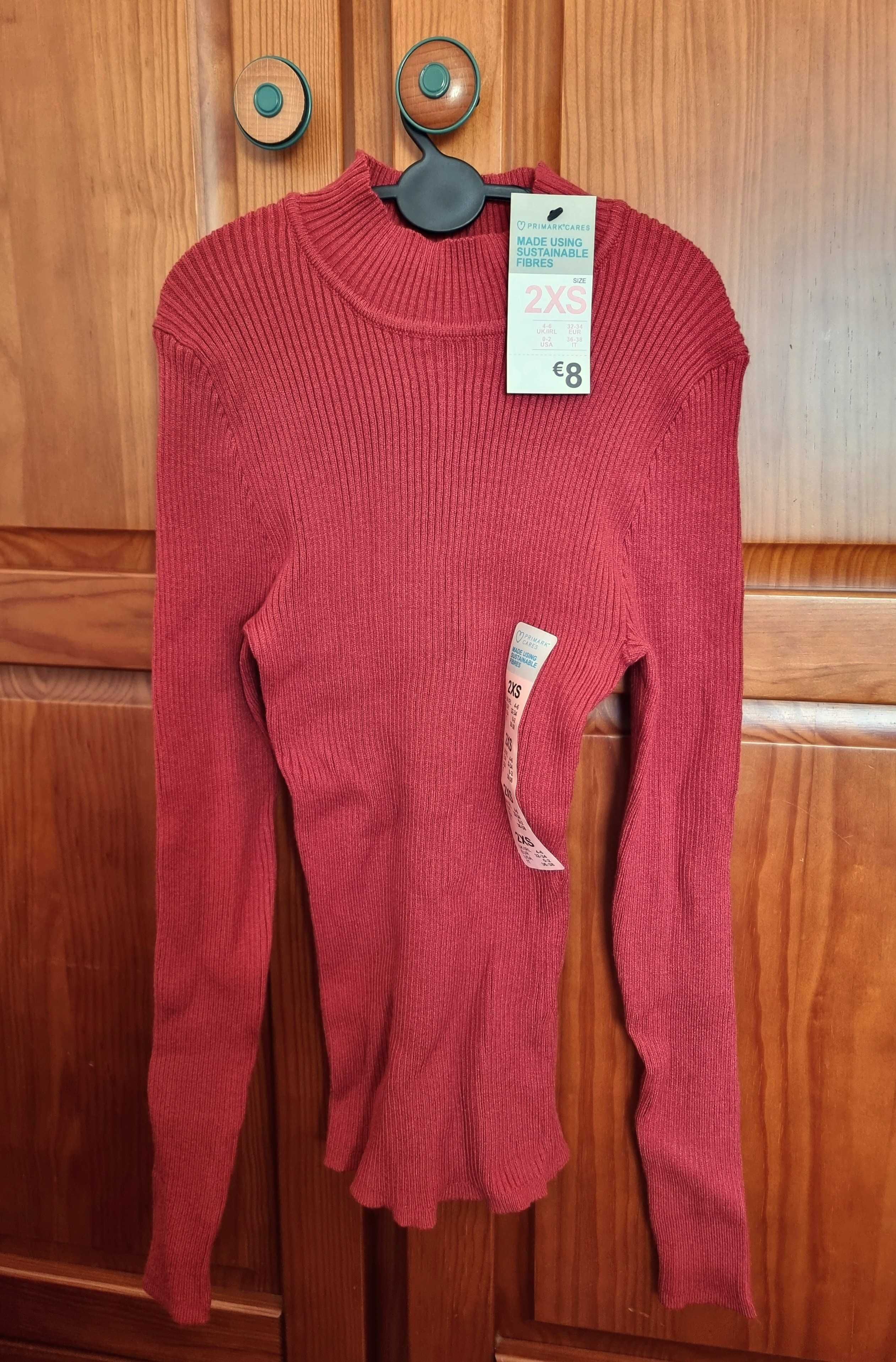 Camisola de malha cor de tijolo Primark, tam 2XS - nova com etiqueta