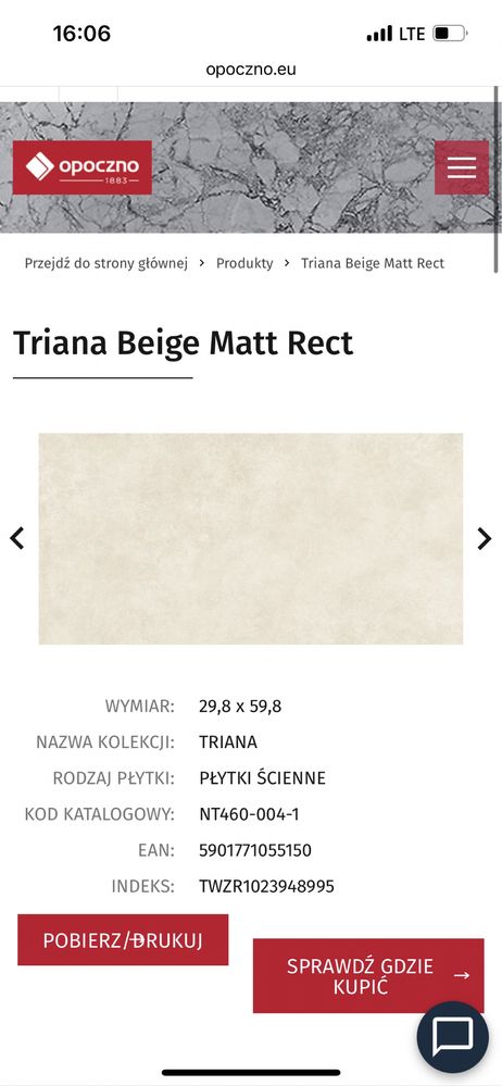 Płytka ścienna TRIANA beige mat 29,8x59,8