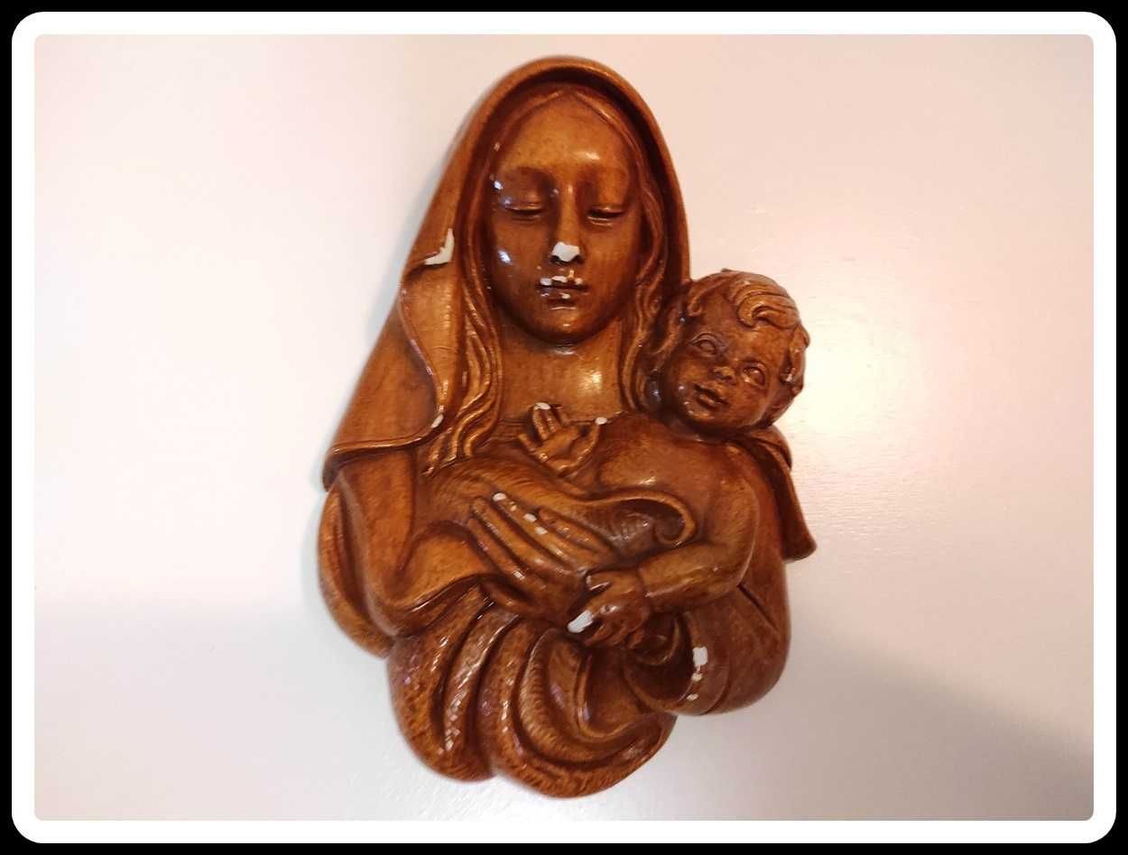 Płaskorzeźba rzeźba Maryja z Dzieciątkiem Matka Boża