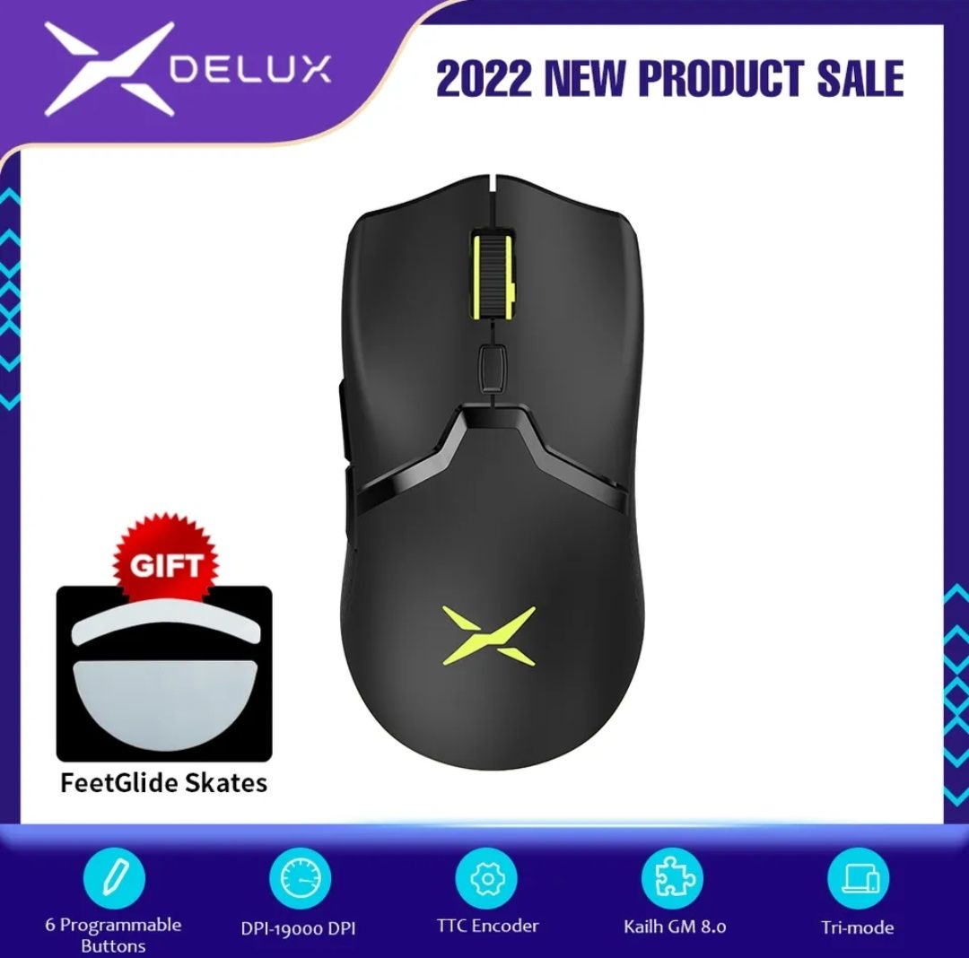 Игровая беспроводная мышка DELUX m800 PRO! RGB,сенсор 3370,ПО,2-цвета#